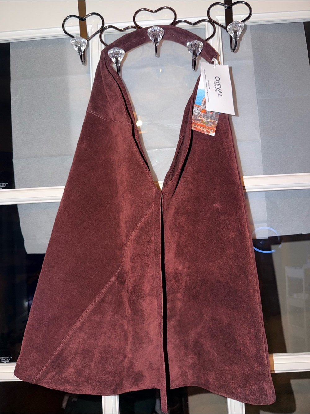 CHEVAL Suede Halo Shoulder Bag in Deep Burgundy
